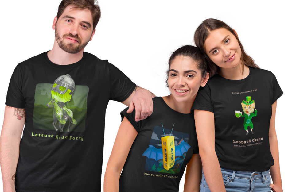 Three young people having fun while making faces and wearing t-shirts by The Witty Merchant