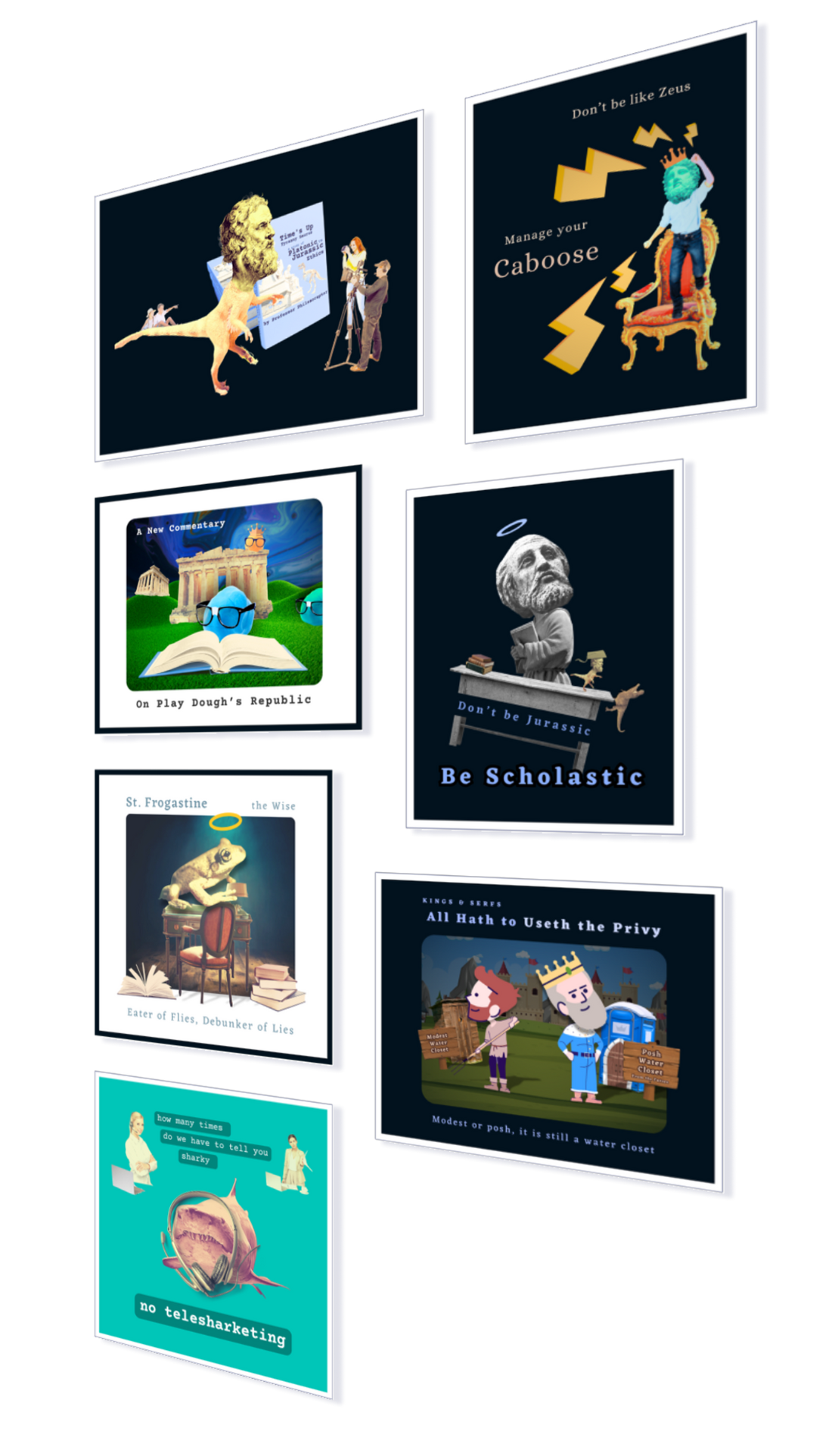 Colorful graphic of seven of our posters